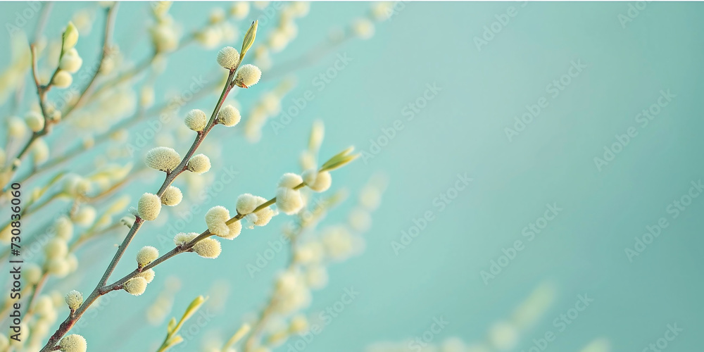willow branch on pastel background, copy space