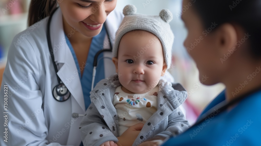 Pediatrician conducts health checkups for infants, promoting their well-being and ensuring a healthy start to life through attentive and specialized care. Pediatrician conducts health checkups for infants, promoting their well-being and ensuring a healthy start to life through attentive and specialized care.