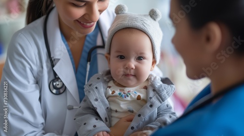 Pediatrician conducts health checkups for infants, promoting their well-being and ensuring a healthy start to life through attentive and specialized care.