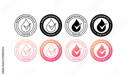 Dermatologically tested stamps. Medical stamps. Silhouette and flat style. Vector icons