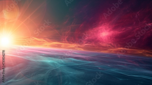 Abstract Illustration background of vibrant light rays in multiple colors scattering through darkness  creating a lively and colorful display that contrasts with the surrounding darkness.