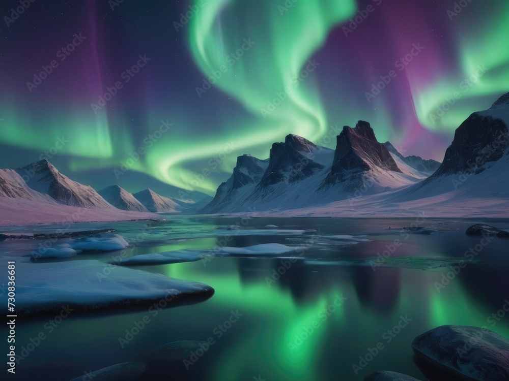 Enchanting Night Skies: Abstract Northern Lights Magic in Deep Purples and Emerald Greens