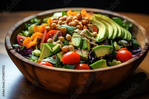 vegan bowl with fresh vegetables salad. Healthy eating habits and lifestyle. Veggies and beans. Vegetarian diet and nutrition.