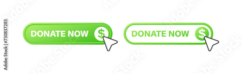 Donate now button. Donate buttons. Flat style. Vector icons