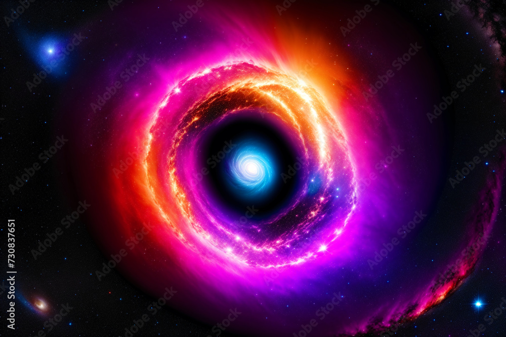 Space background. Cosmic Enigma. Capturing the Mysteries of a Black Hole in Space. Generative AI