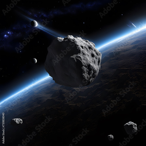 asteroids in space, ai-generatet photo
