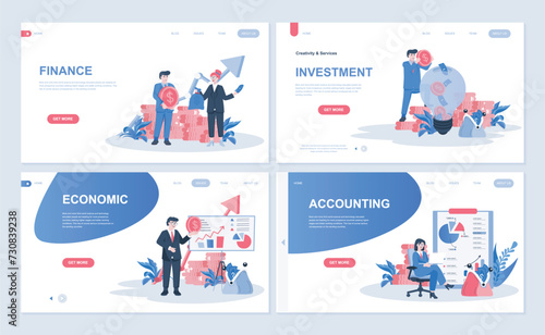 Finance web concept for landing page in flat design. Financial management, investment, economic graph analysis, accounting and calculating. Vector illustration with people characters for homepage