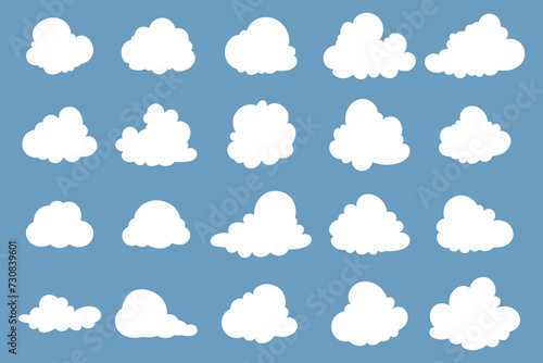 Collection of abstract flat cartoon and fluffy cloud icons.