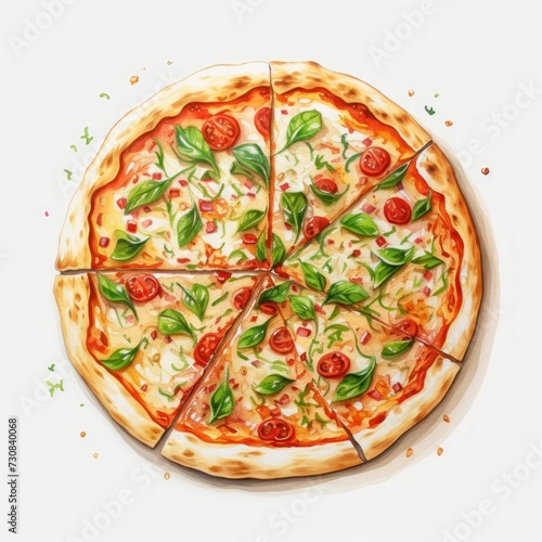 Pizza Margherita Italian, tasty with mozzarella cheese and tomato, isolated on white background. Realistic pizza illustration, icon, detailed for restaurant, menu, advert or package, close up