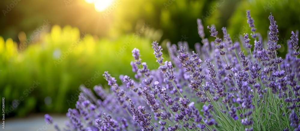 Obraz premium Blooming from May to July, French lavender is an evergreen plant in the Lamiaceae family.