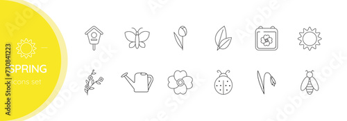 Spring. Set of linear icons. Isolated