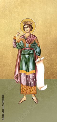 Traditional orthodox icon of Saint Solomon. Christian antique illustration on golden background in Byzantine style