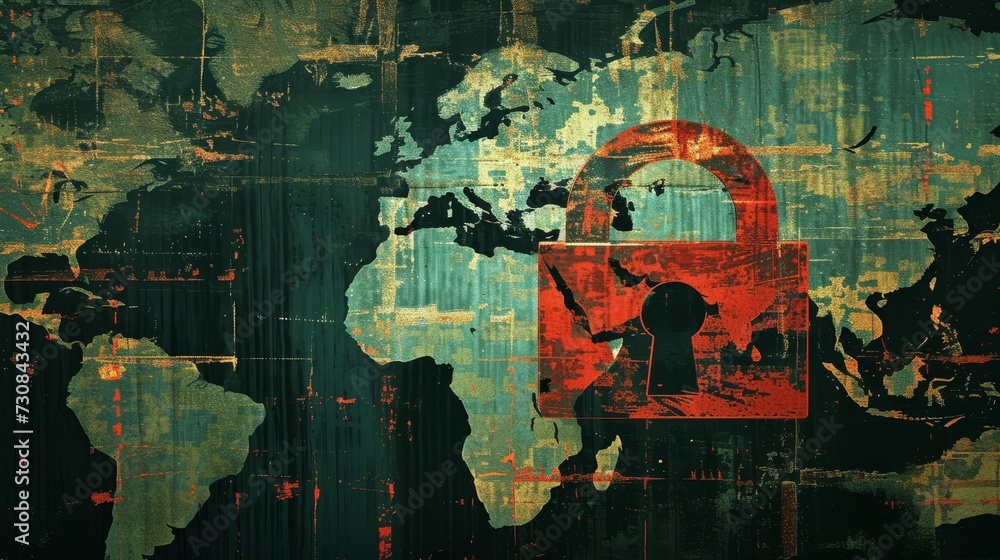 Fototapeta premium Global Security: Signs Against the Lock Symbol