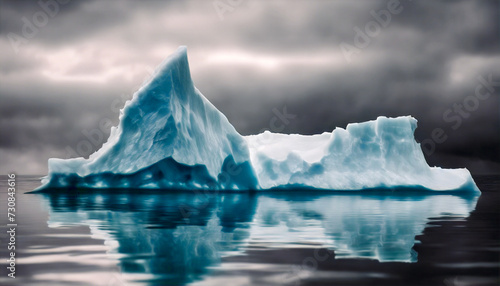 Maestosità Polare- Imponente Iceberg Riflesso nell'Acqua in una Giornata Nuvolosa, Alta Risoluzione