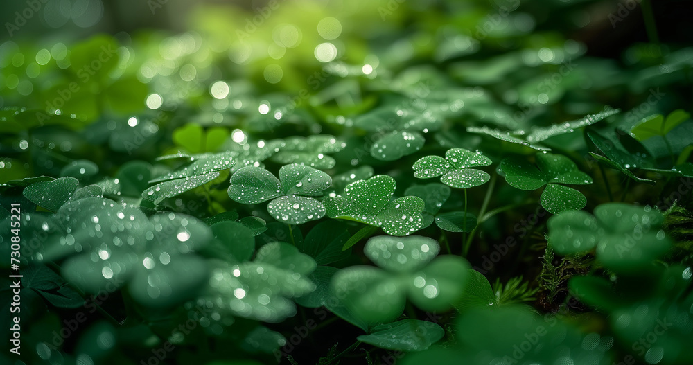 forest clovers with sparkling morning dew