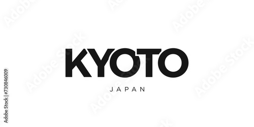 Kyoto in the Japan emblem. The design features a geometric style, vector illustration with bold typography in a modern font. The graphic slogan lettering.