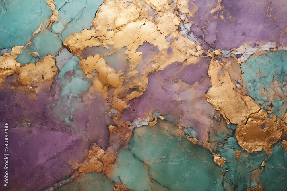 Naklejka premium Gold, green, purple color marble background