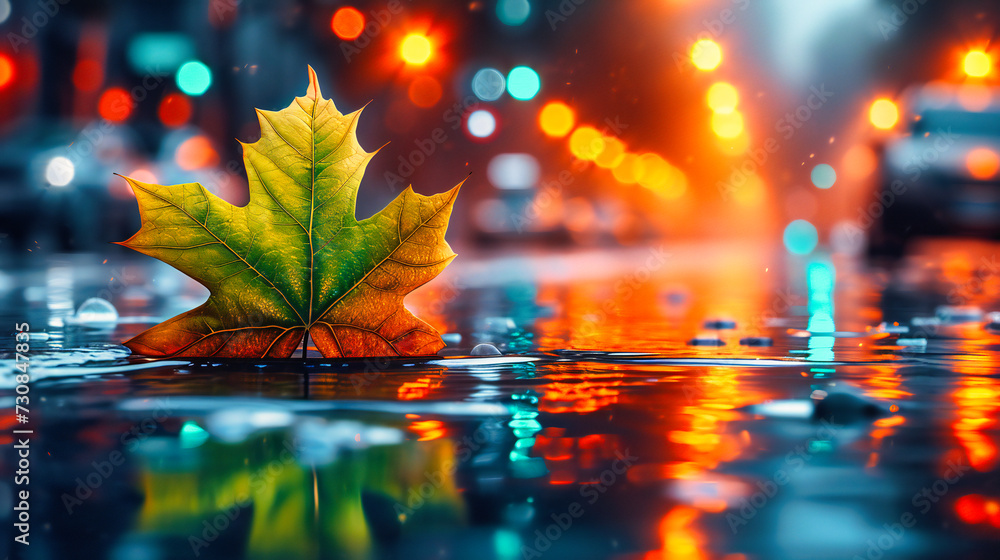A serene autumn scene with rain-drenched leaves, capturing the melancholy beauty of fall and the reflective nature of seasonal change A serene autumn scene with rain-drenched leaves, capturing the melancholy beauty of fall and the reflective nature of seasonal change