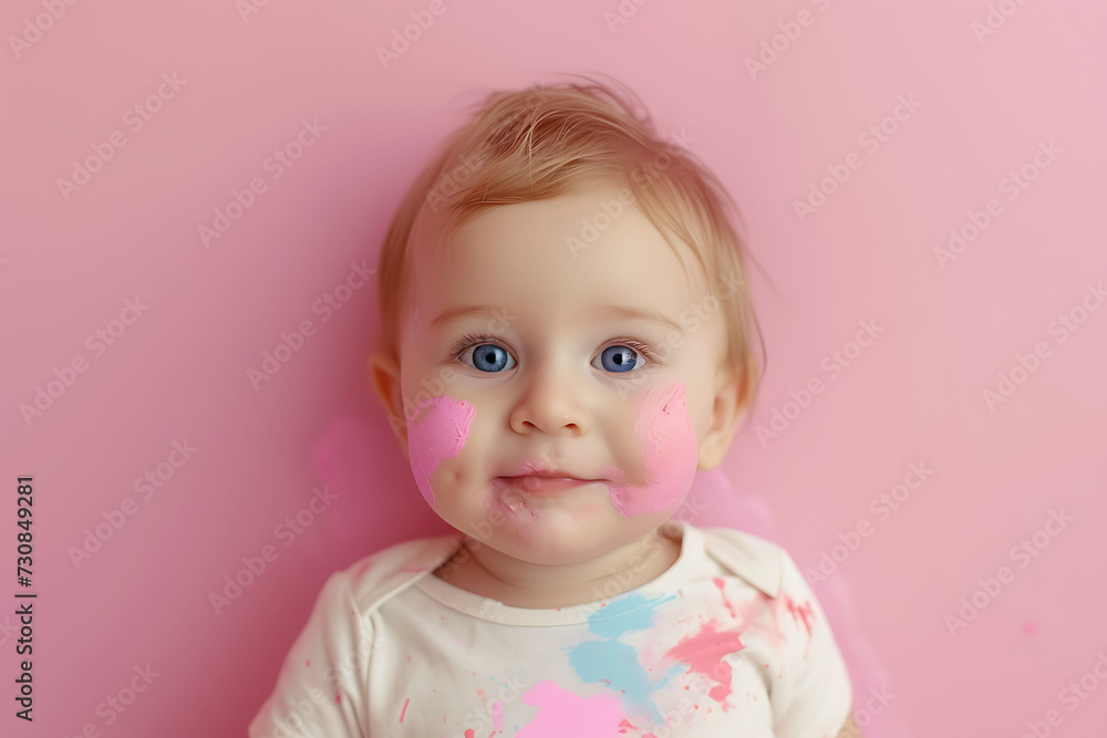Adorable Toddler with Painted Cheeks, Baby Artist Concept, Creative Child Portrait, portrait of a little child Adorable Toddler with Painted Cheeks, Baby Artist Concept, Creative Child Portrait, portrait of a little child