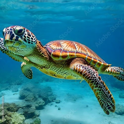 turtle swims in the sea. Clear water. © dasha122007