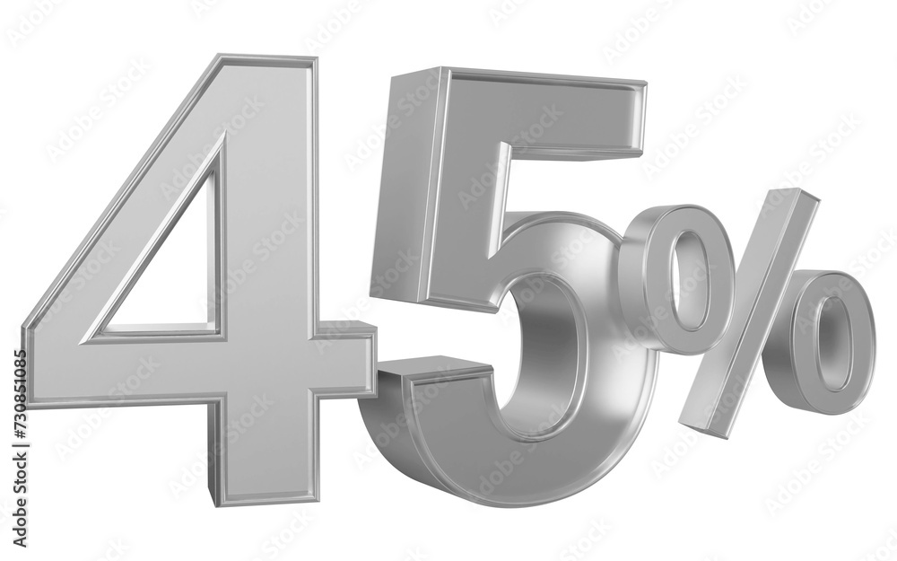 45 percent off sale silver number 3d render 45 percent off sale silver number 3d render