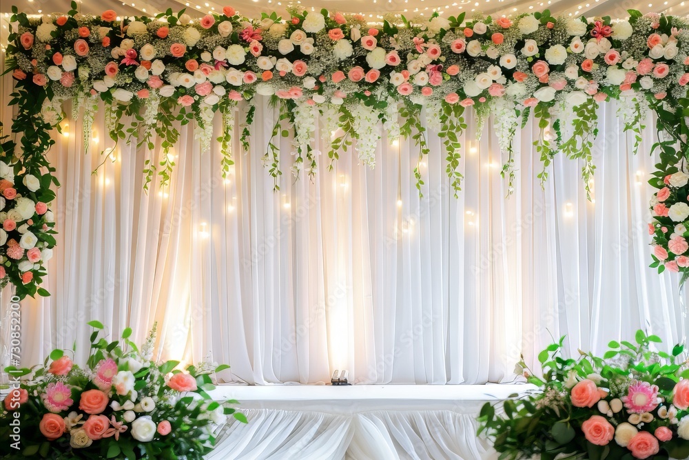 Fototapeta premium A stage with a curtain that says flowers on it 
