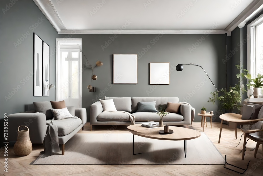 An uncluttered living room with a touch of elegance, showcasing minimalistic furniture against a solid color wall, creating a Scandinavian-inspired haven. An uncluttered living room with a touch of elegance, showcasing minimalistic furniture against a solid color wall, creating a Scandinavian-inspired haven.