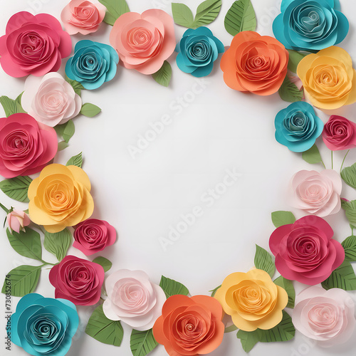 Colorful flower rose frame background. 