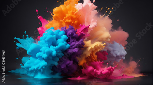 colorful vibrant rainbow paint color powder explosion with bright colors dark background,Generative Ai