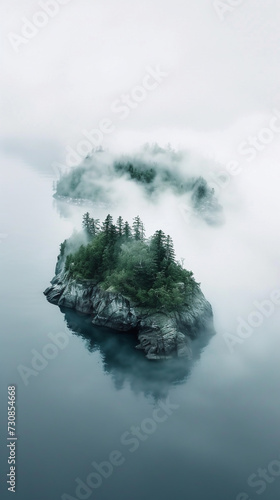 Mysterious island in the fog. © Vika art