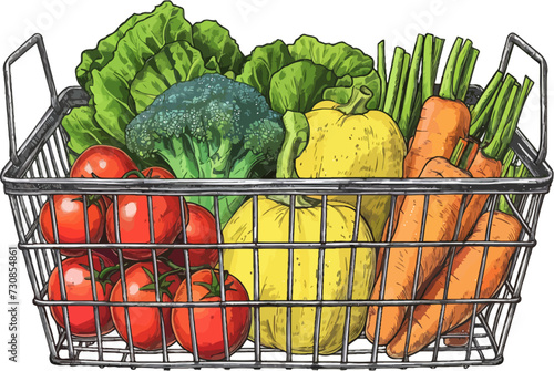 Basket with vegetables and herbs isolated on transparent background. Vector illustration.