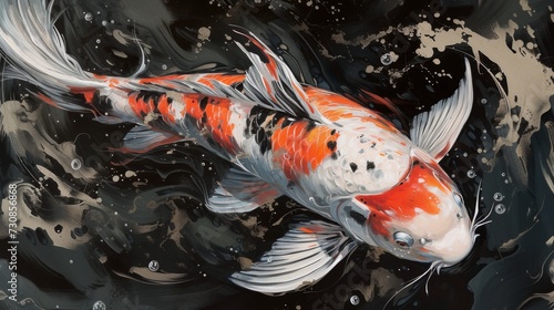 Japanese Koi fish art. Decorative Asian fish in a pond or river. 