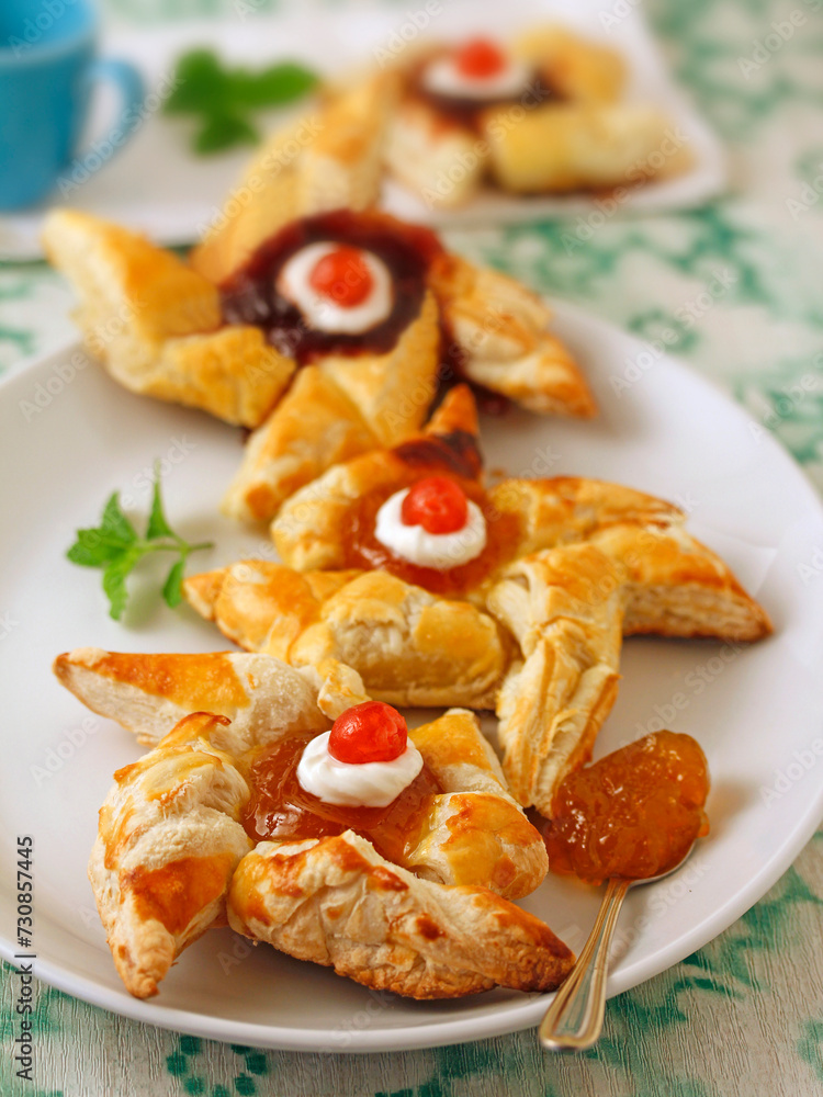 Windmill pastries with jam.