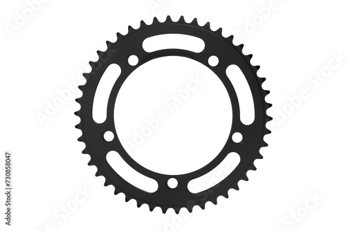 Photo of a bicycle sprocket on white background