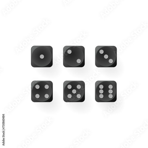 vector set of dice for a board game from one to six. black dice for playing in a casino  backgammon