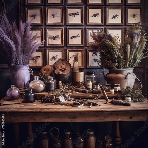 Vintage Apothecary Cabinet and Herbs photo