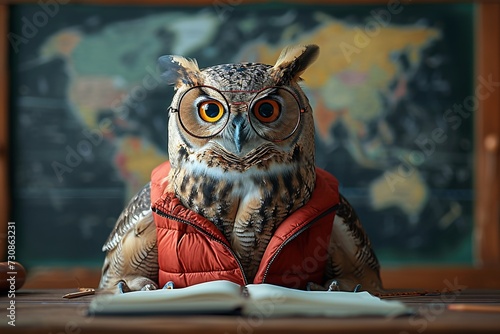 Owly Glasses and Vest: A Cute and Creative Owl-Themed Outfit for the Modern Owl Lover Generative AI photo