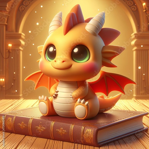3D fantasy dragon, small size, cute. Mythology creature. Generative AI.