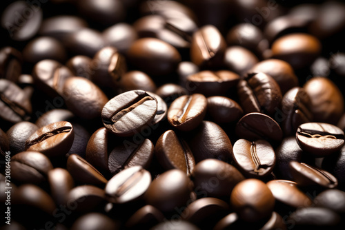 Coffee Beans Background Texture. Fresh Coffee Beans Scattered on Table. Caffeine Addiction Concept.