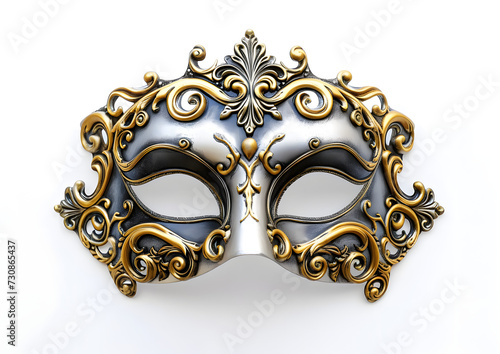 a gold and ornate mask with ornate details and on a white background