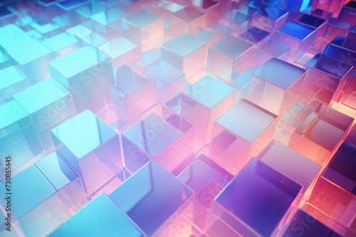 Shiny abstract 3d cubes iridescent glowing background, Technology futuristic background