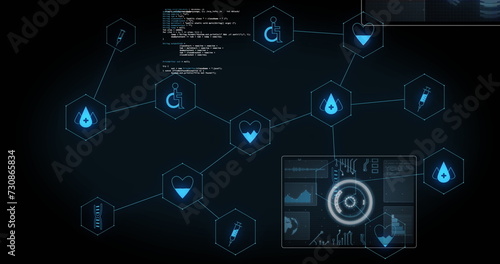 Wallpaper Mural Image of medical icons and data processing on black background Torontodigital.ca