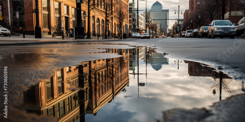 Urban panorama mirrored in a pool of water. © XaMaps