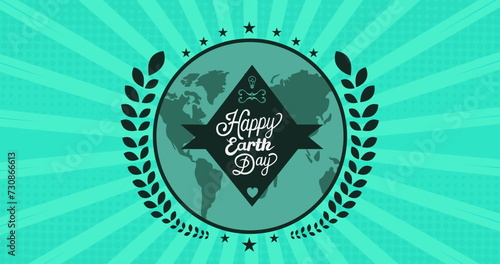 Image of happy earth day in circle on green background
