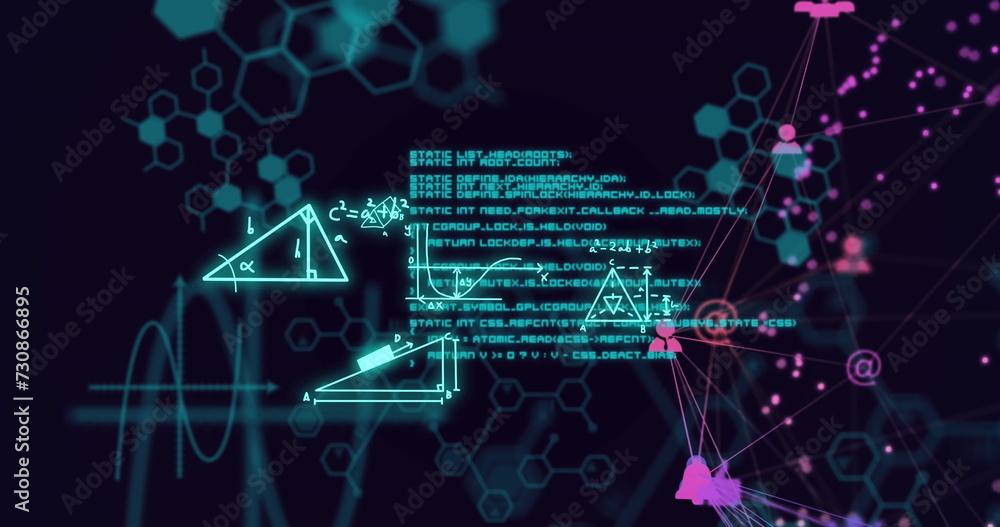 Image of mathematical formulae and scientific data processing over black background Image of mathematical formulae and scientific data processing over black background
