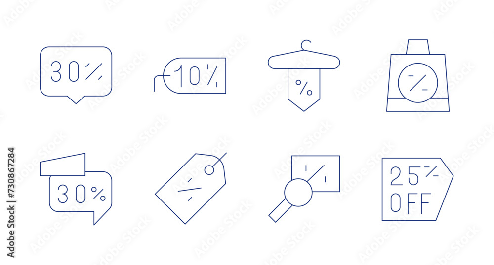 Discounts icons. Editable stroke. Containing 30 percent, discount, discountcoupon, percent, pricetag.