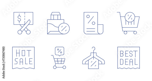 Discounts icons. Editable stroke. Containing voucher, hotsale, discount, shoppingcart.