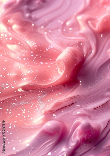 pink liquid flowing down on a table covered in sparkles