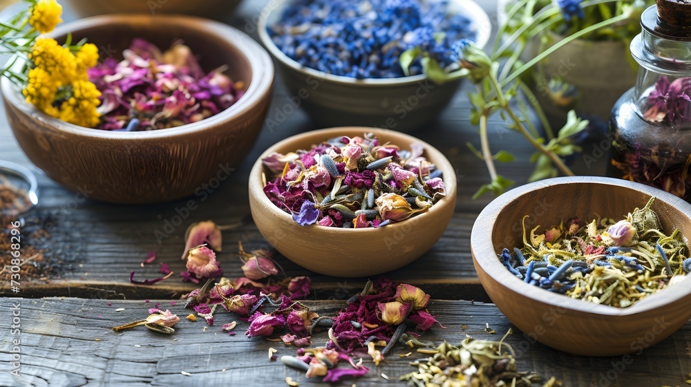 Assortment of Dried Herbs and Flowers for Herbal Tea