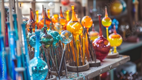 Colorful Glass Blowing Art Pieces on Display